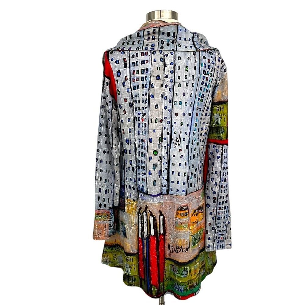 Ubu Size L Tunic Long Sleeve Landscape City Collared Multicolor Bamboo - Picture 7 of 11